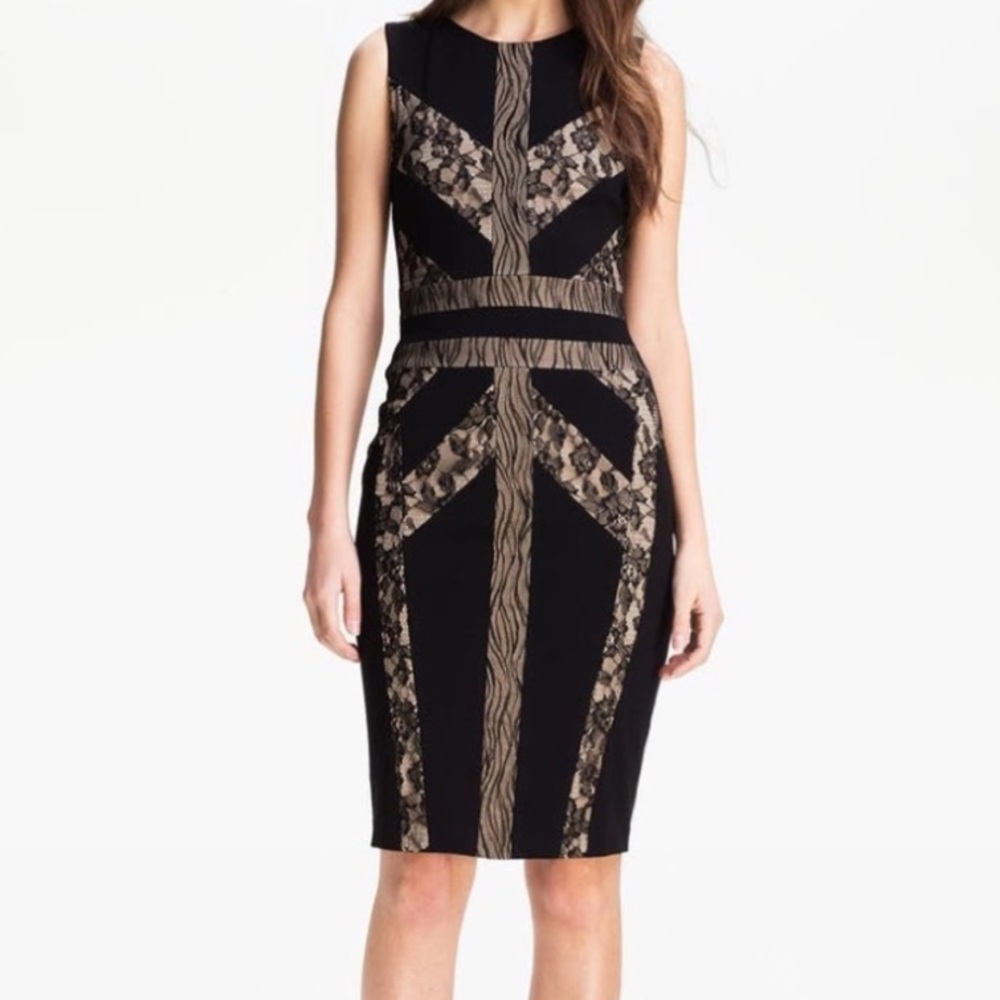 Bcbgmaxazria Raina black and nude cocktail dress